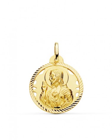 Medalla oro 18k Corazón de Jesús calada 22mm