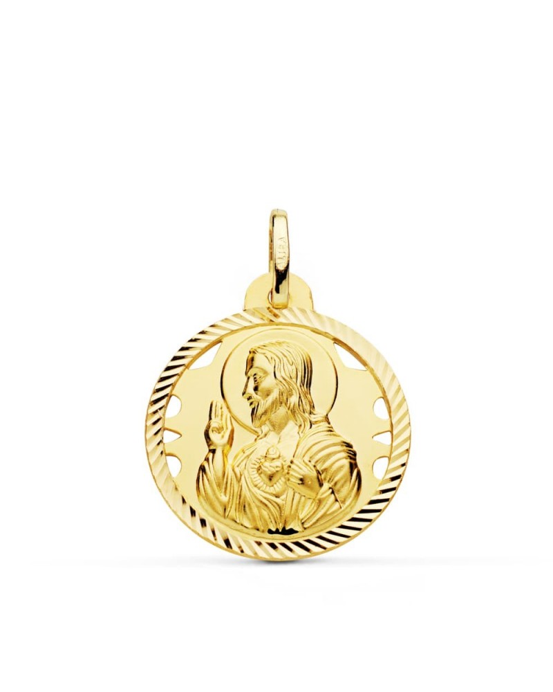 Medalla oro 18k Corazón de Jesús calada 22mm