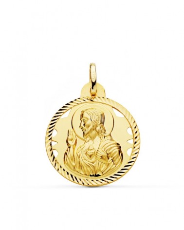 Medalla Sagrado Corazón de Jesús oro 18k calada 24mm
