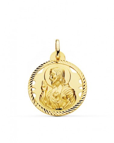 Medalla Sagrado Corazón de Jesús oro 18k calada 24mm