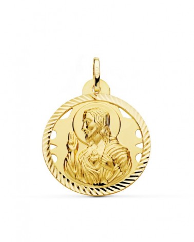 Medalla Sagrado Corazón de Jesús oro 18k calada 26mm