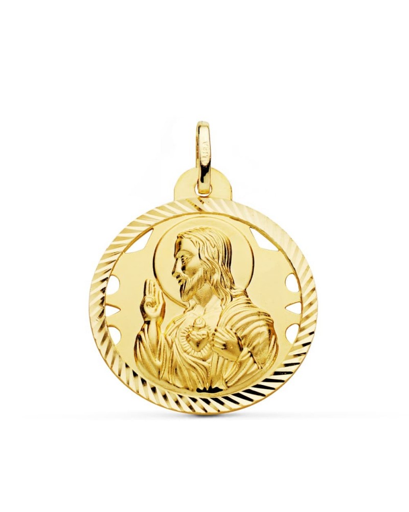 Medalla Sagrado Corazón de Jesús oro 18k calada 26mm
