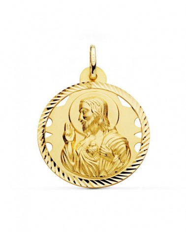 Medalla Sagrado Corazón de Jesús oro 18k calada 28mm