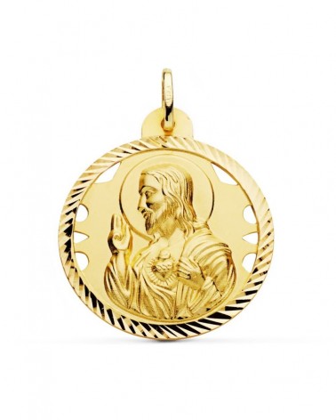 Medalla Corazón de Jesús oro 18k calada tallada 30mm