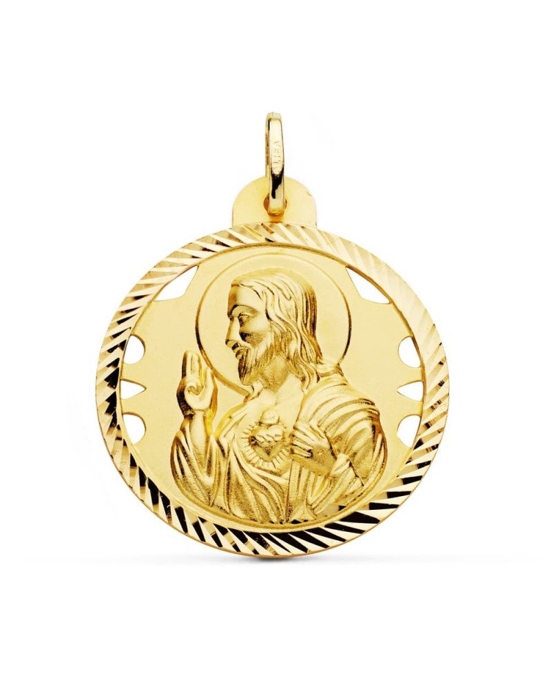 Medalla Corazón de Jesús oro 18k calada tallada 30mm
