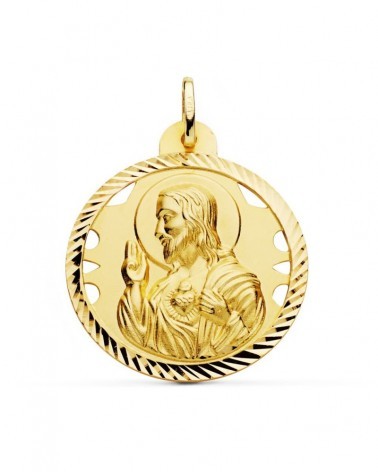 Medalla Corazón de Jesús oro 18k calada tallada 30mm