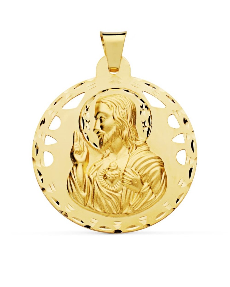 Medalla oro 18k Sagrado Corazón de Jesús calada 42mm