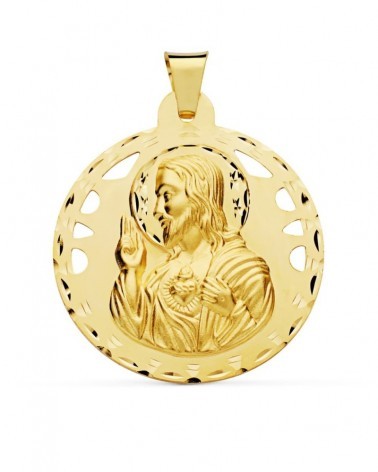 Medalla oro 18k Sagrado Corazón de Jesús calada 42mm