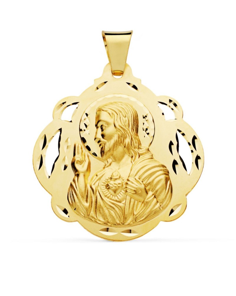Medalla oro 18k Sagrado Corazón de Jesús calada 42mm
