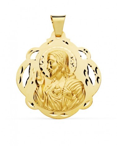 Medalla oro 18k Sagrado Corazón de Jesús calada 42mm