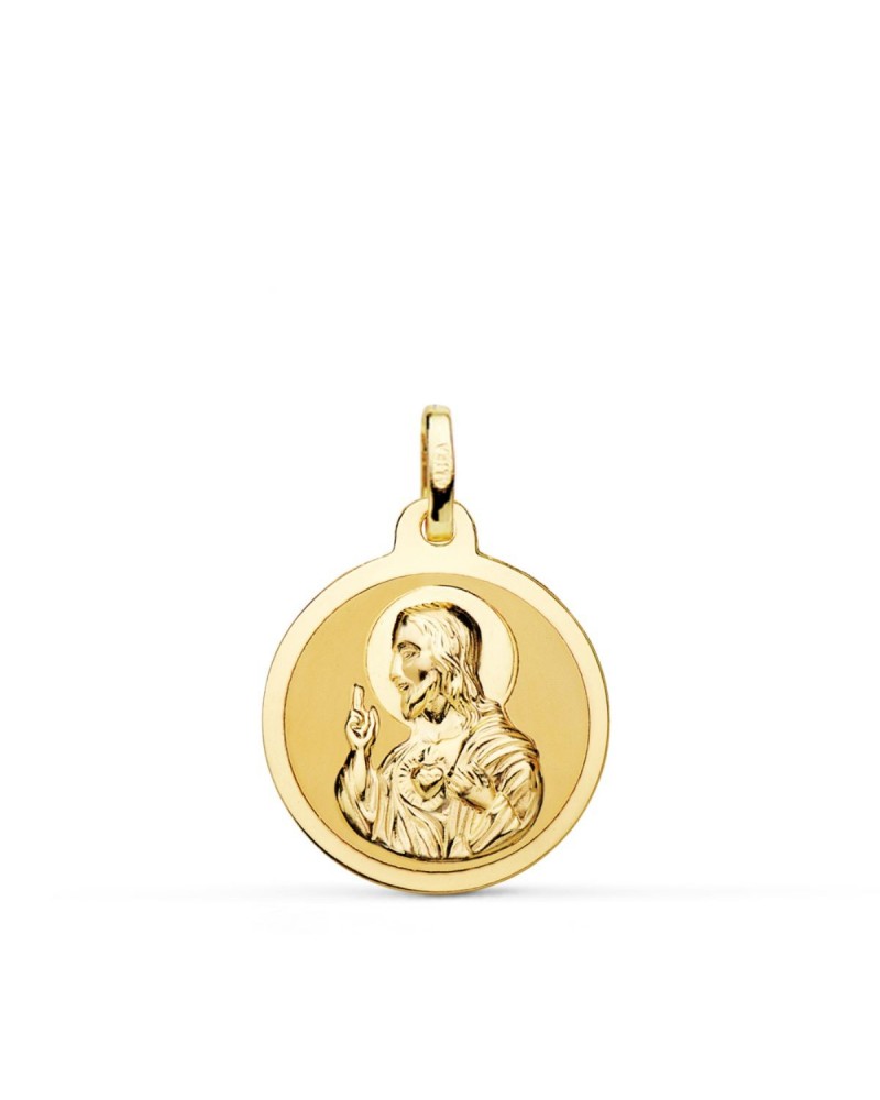 Medalla oro 18k Sagrado Corazón de Jesús mate brillo 18mm