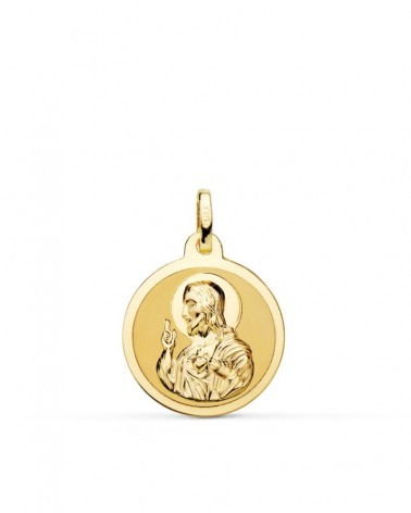 Medalla oro 18k Sagrado Corazón de Jesús mate brillo 18mm