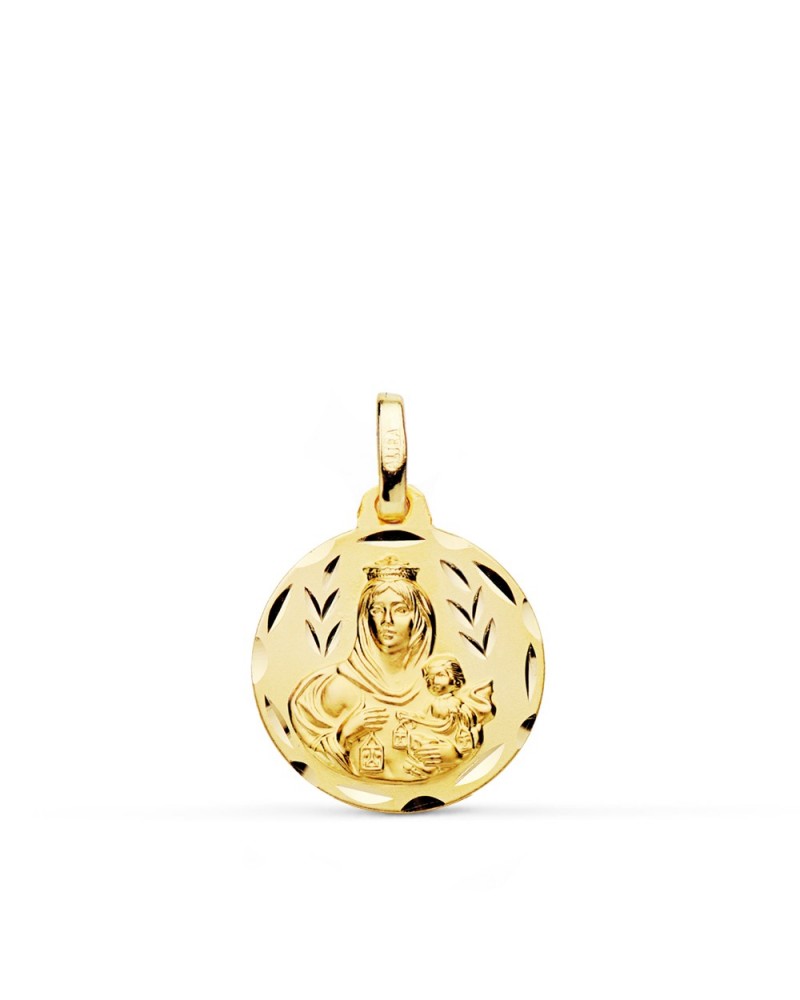 Medalla oro 18k Virgen del Carmen tallada 16mm