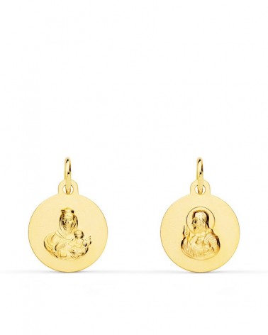 Escapulario oro 18k Virgen del Carmen y Corazón de Jesús 12 mm
