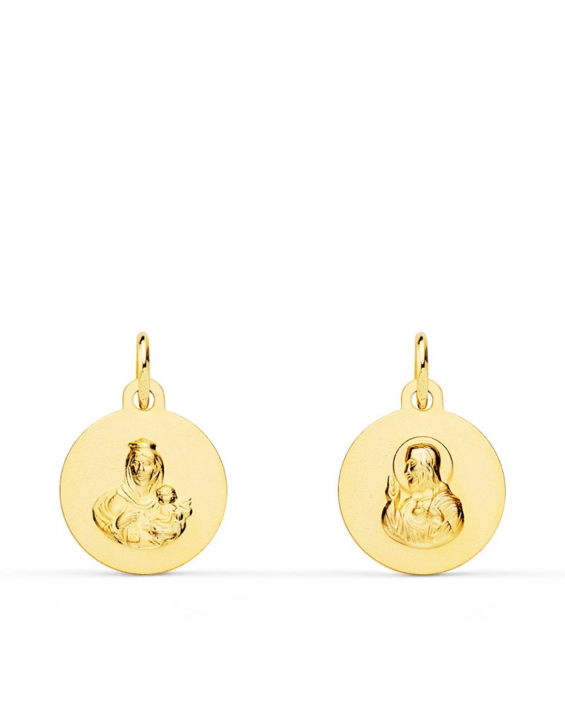 Escapulario oro 18k Virgen del Carmen y Corazón de Jesús 12 mm