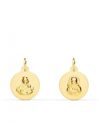 Escapulario oro 18k Virgen del Carmen y Corazón de Jesús 12 mm