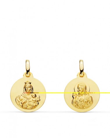 Escapulario oro 18k Virgen del Carmen Corazón de Jesús 14mm