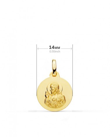 Escapulario oro 18k Virgen del Carmen Corazón de Jesús 14mm