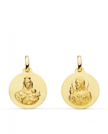 Escapulario oro 18k Virgen del Carmen Corazón Jesús 16mm