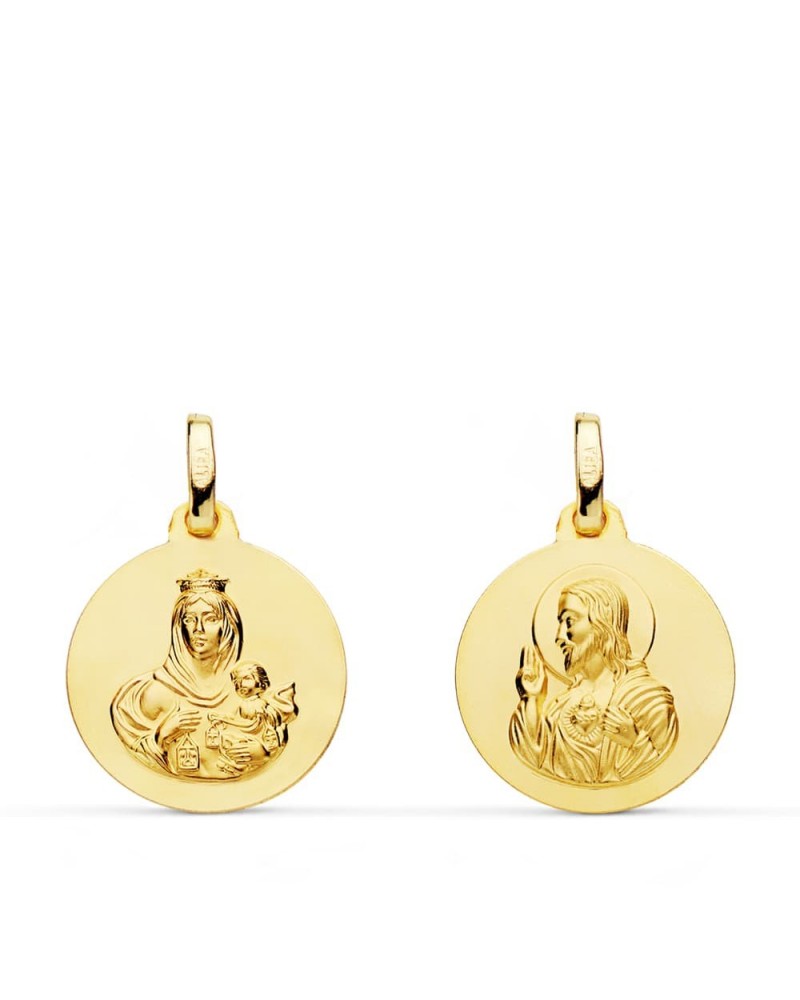 Escapulario oro 18k Virgen del Carmen Corazón Jesús 16mm