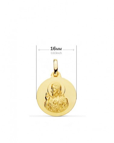 Escapulario oro 18k Virgen del Carmen Corazón Jesús 16mm