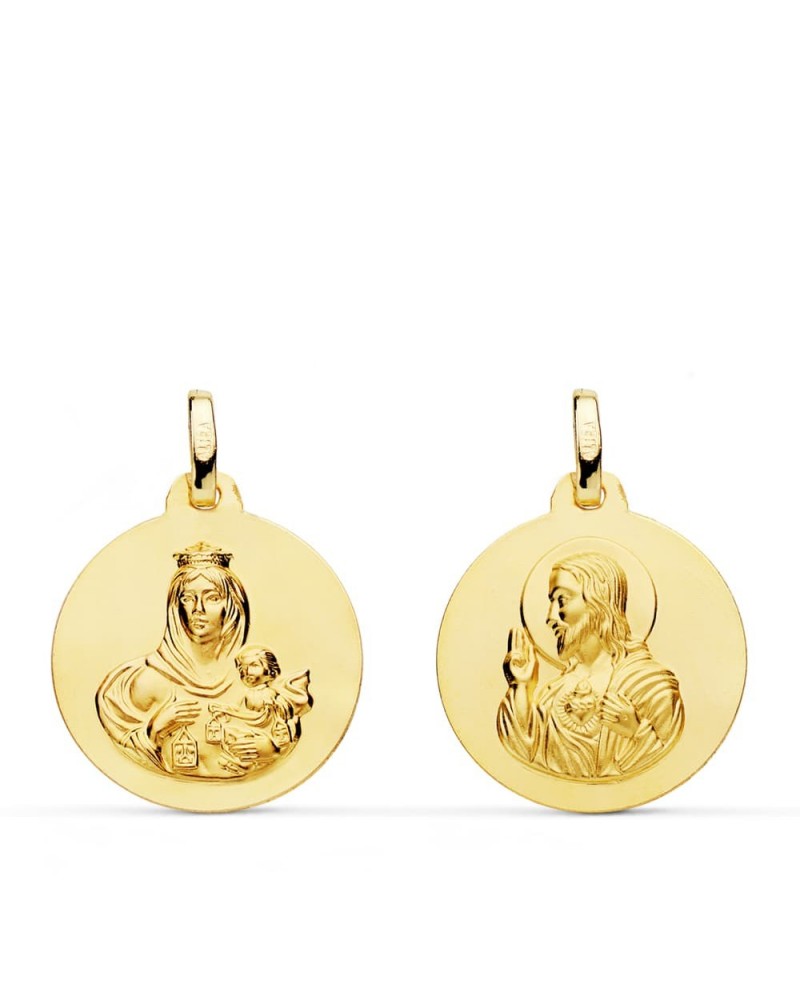Escapulario oro 18k Virgen del Carmen Corazón de Jesús 18mm