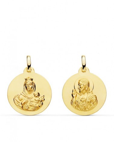 Escapulario oro 18k Virgen del Carmen Corazón de Jesús 18mm