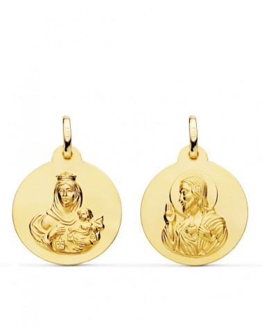 Escapulario oro 18k Virgen del Carmen Corazón de Jesús 20mm
