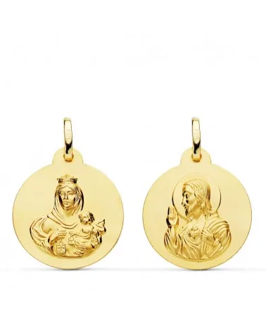 Escapulario oro 18k Virgen del Carmen Corazón de Jesús 20mm