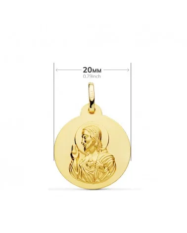 Escapulario oro 18k Virgen del Carmen Corazón de Jesús 20mm
