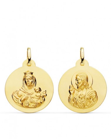 Escapulario oro 18k Virgen del Carmen Corazón de Jesús 22mm