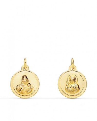 Escapulario oro 18k Virgen del Carmen y Corazón Jesús 12 mm