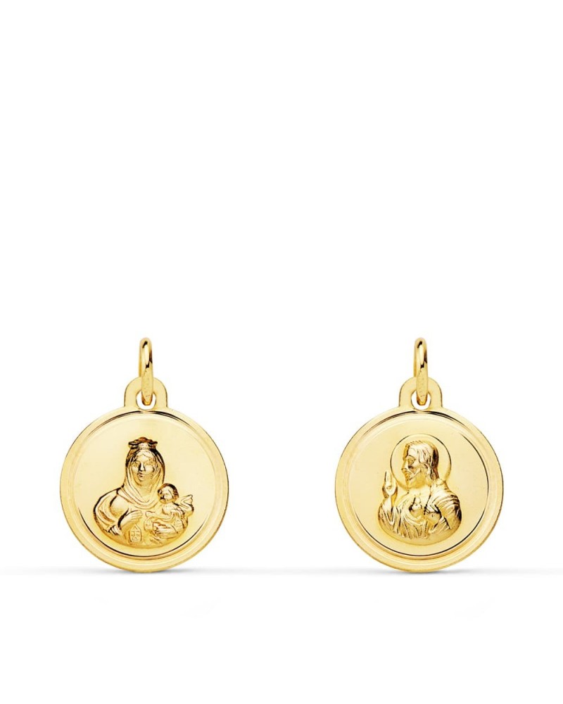 Escapulario oro 18k Virgen del Carmen y Corazón Jesús 12 mm