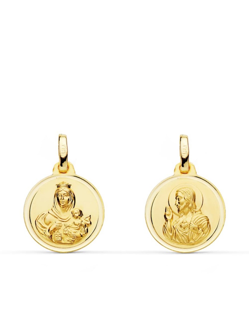 Escapulario oro 18k Virgen del Carmen Sagrado Corazón 14mm