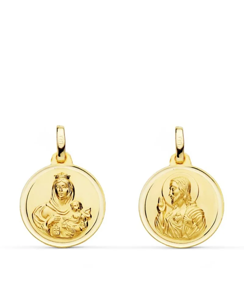 Escapulario oro 18k Virgen Carmen Corazón Jesús 16mm