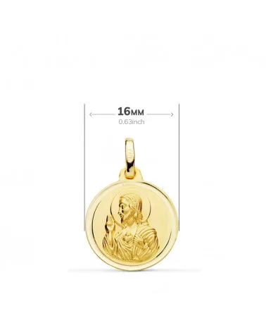 Escapulario oro 18k Virgen Carmen Corazón Jesús 16mm