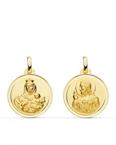 Escapulario oro 18k Virgen del Carmen Corazón de Jesús 18mm