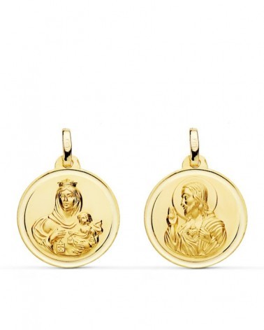 Escapulario oro 18k Virgen del Carmen Corazón de Jesús 18mm