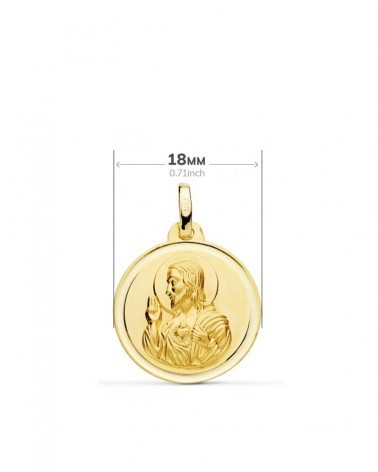 Escapulario oro 18k Virgen del Carmen Corazón de Jesús 18mm