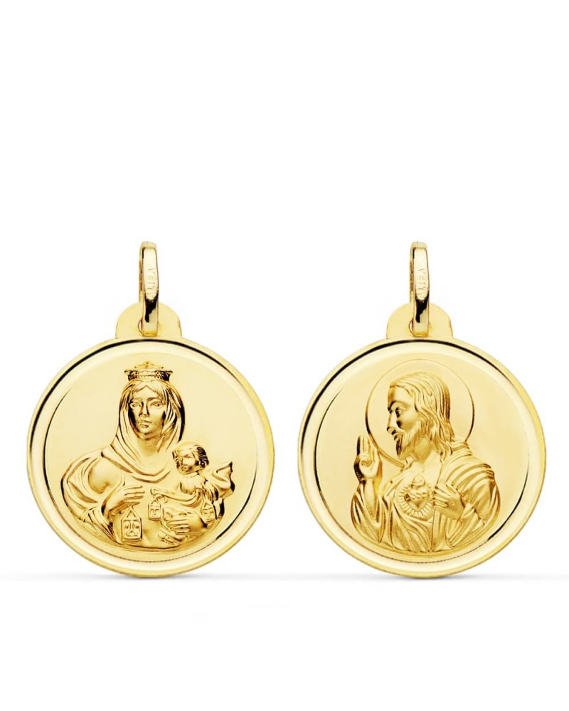 Escapulario oro 18k Virgen del Carmen Corazón de Jesús 22mm