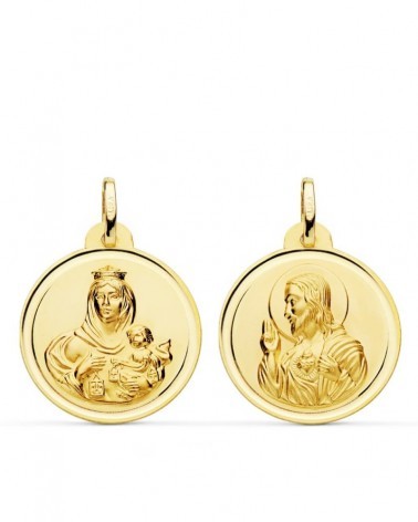 Escapulario oro 18k Virgen del Carmen Corazón de Jesús 22mm