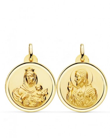 Escapulario oro 18k Virgen del Carmen y Corazón de Jesús 24mm