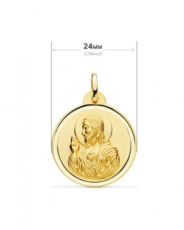 Escapulario oro 18k Virgen del Carmen y Corazón de Jesús 24mm