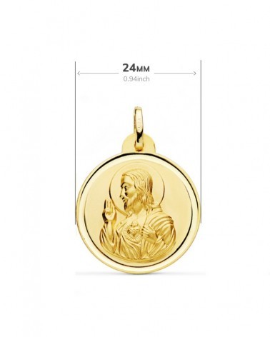 Escapulario oro 18k Virgen del Carmen y Corazón de Jesús 24mm