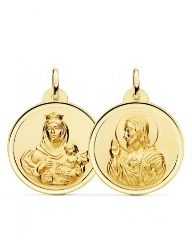 Escapulario oro 18k Virgen Carmen Sagrado Corazón 26mm