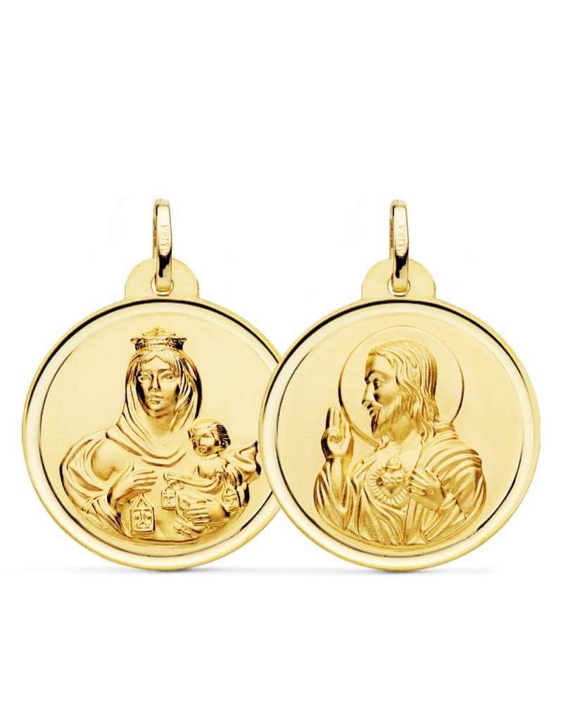 Escapulario oro 18k Virgen Carmen Sagrado Corazón 26mm
