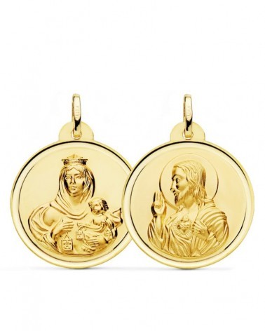 Escapulario oro 18k Virgen Carmen Sagrado Corazón 26mm
