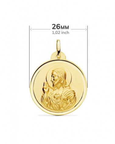 Escapulario oro 18k Virgen Carmen Sagrado Corazón 26mm