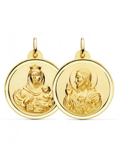 Escapulario oro 18k Virgen del Carmen y Sagrado Corazón 28mm