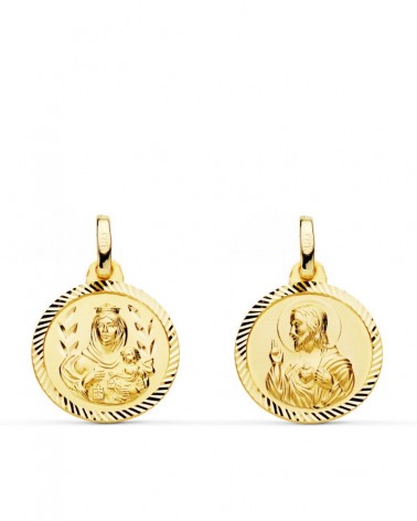 Escapulario oro 18k Virgen del Carmen y Corazón de Jesús 16mm